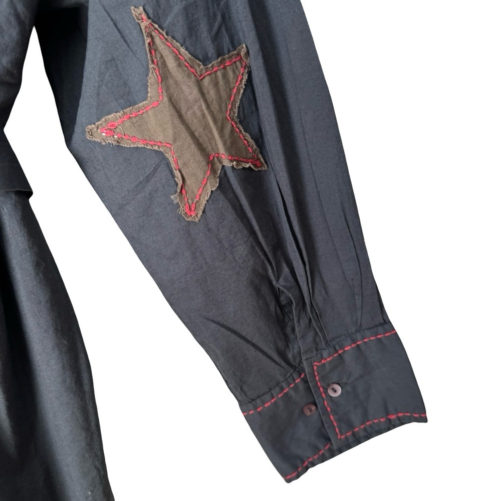 NWT NATURAL LIFE Cotton Button Front Shirt Dress With Embroidered Star Patches M - Picture 9 of 15